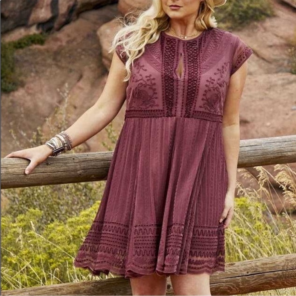 Altar’s State Cruz wild ginger beaded and embroidered short sleeve dress boho